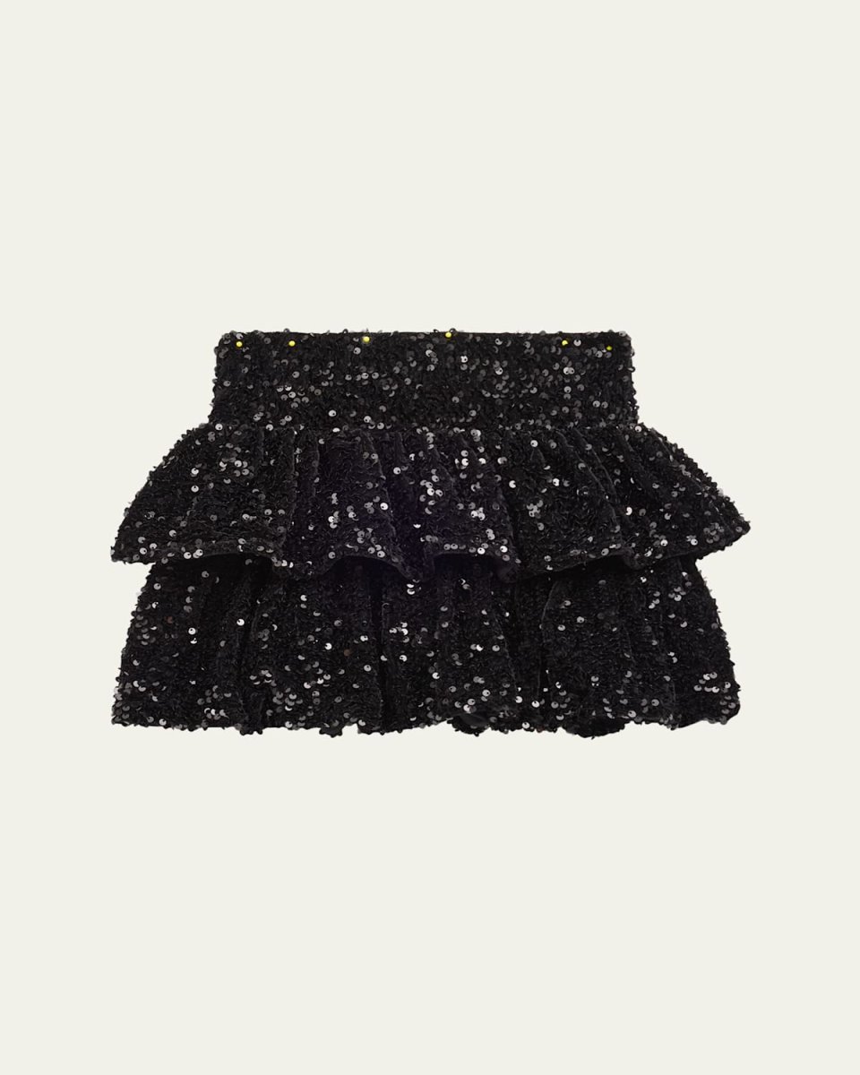 Girl's Tiered Sequin Ruffle Mini Skirt, Size S-XL